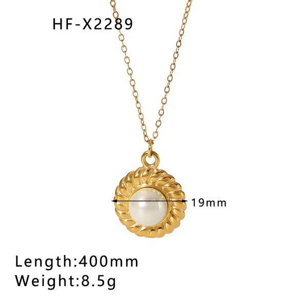 Classic Freshwater Pearl Ochain Strip Necklace In Titanium Steel And Stainless Steel With Cartoon Character And Geometric Pattern Electroplated Unisex