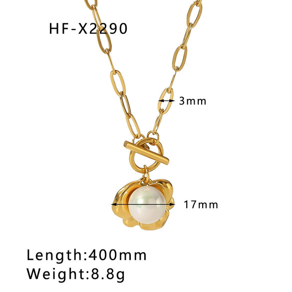 Classic Freshwater Pearl Ochain Strip Necklace In Titanium Steel And Stainless Steel With Cartoon Character And Geometric Pattern Electroplated Unisex