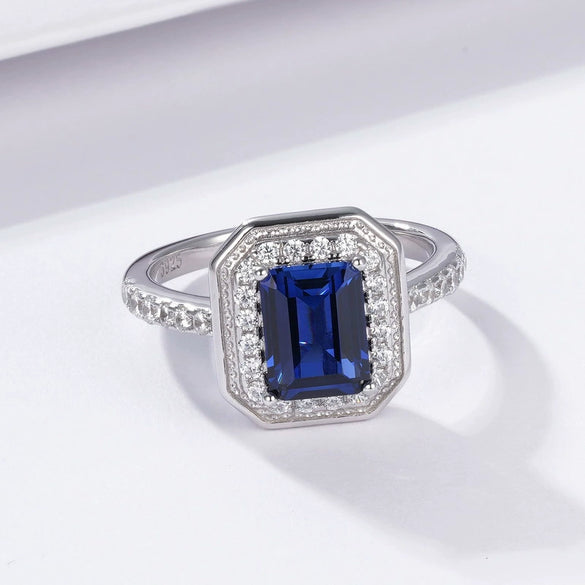 Classic Geometric Cultivated Emerald Women's Vintage Ring 925 Silver