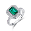 Classic Geometric Cultivated Emerald Women's Vintage Ring 925 Silver