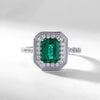 Classic Geometric Cultivated Emerald Women's Vintage Ring 925 Silver