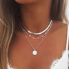Classic Gold Beads Flat Snake Chain Disc Three Layer Women's Necklace In Alloy With Electroplating And Round Pattern