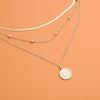 Classic Gold Beads Flat Snake Chain Disc Three Layer Women's Necklace In Alloy With Electroplating And Round Pattern