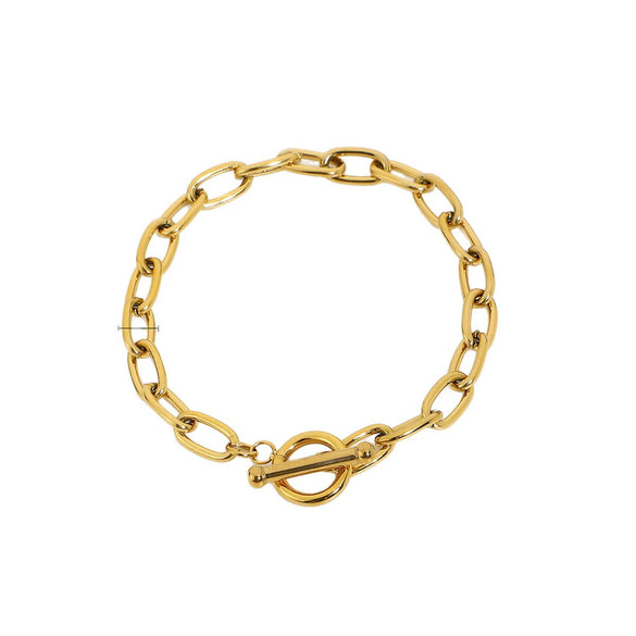 Classic Gold Plated Stainless Steel Oval Chain Paper Clip Bracelet For Women With Electroplating Process