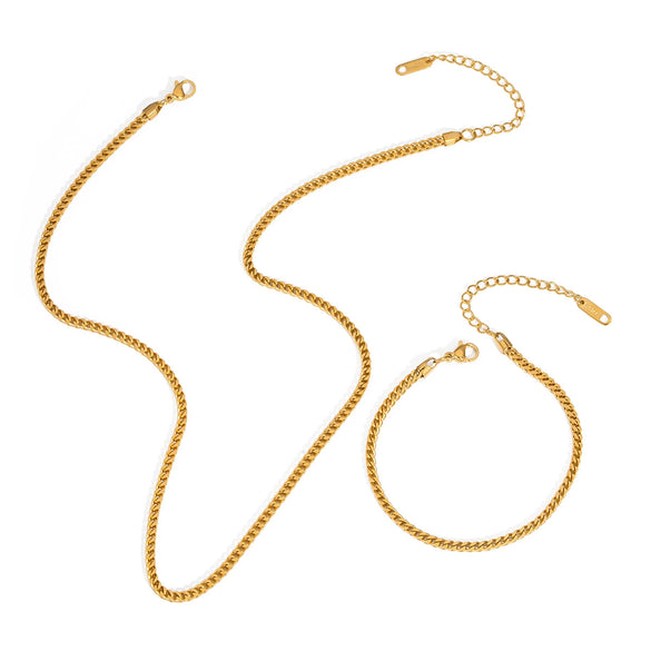Classic Keel Chain Necklace And Bracelet Set In Stainless Steel With Pvd Furnace Vacuum Real Gold Plating