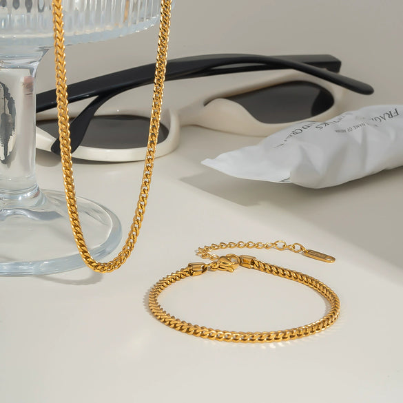 Classic Keel Chain Necklace And Bracelet Set In Stainless Steel With Pvd Furnace Vacuum Real Gold Plating
