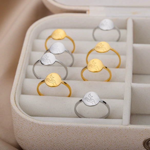 Classic Minimalist Elements Sun Moon Open Ring Stainless Steel Electroplated Jewelry For Men And Women