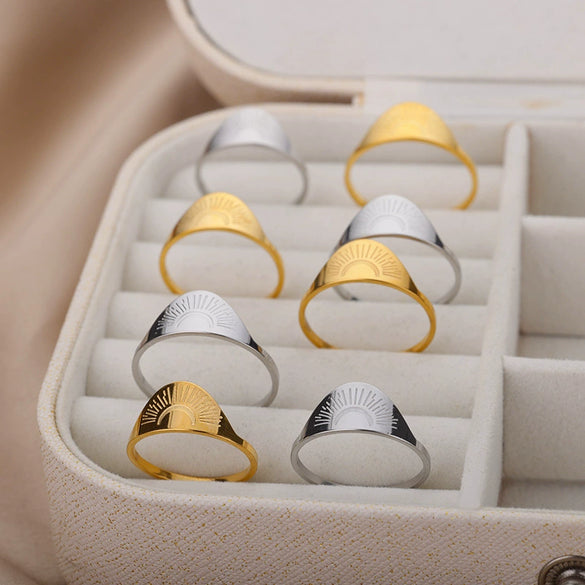 Classic Minimalist Elements Sun Moon Open Ring Stainless Steel Electroplated Jewelry For Men And Women