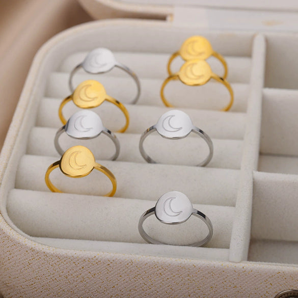 Classic Minimalist Elements Sun Moon Open Ring Stainless Steel Electroplated Jewelry For Men And Women