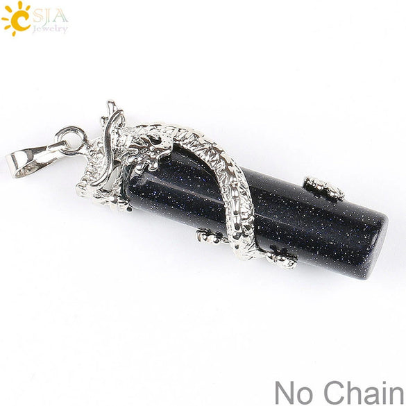 Classic Natural Stone Crystal Column Pendant Necklace Copper Electroplated Minimalist Totem Dragon Design Jewelry For Men And Women