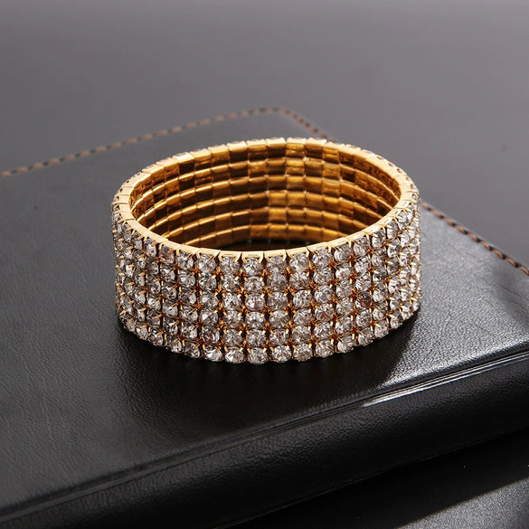 Classic Simple Rhinestone Diamond Shape Elastic Bracelet For Women Electroplated Fashion Jewelry