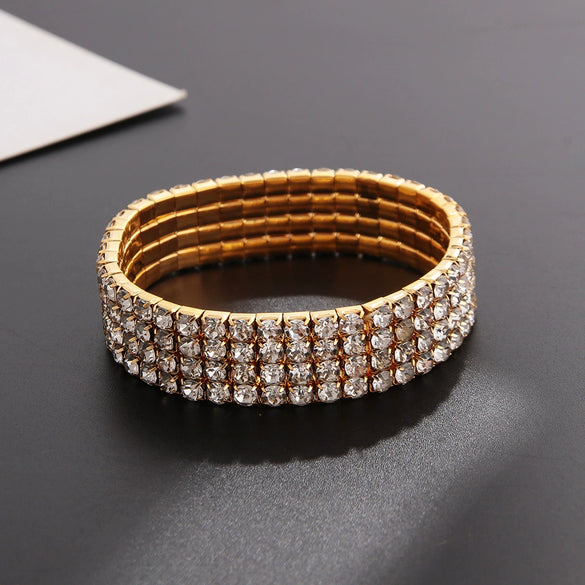 Classic Simple Rhinestone Diamond Shape Elastic Bracelet For Women Electroplated Fashion Jewelry