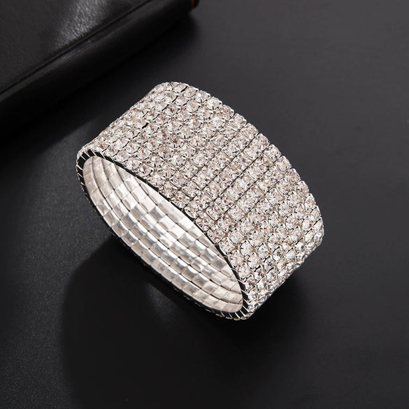 Classic Simple Rhinestone Diamond Shape Elastic Bracelet For Women Electroplated Fashion Jewelry