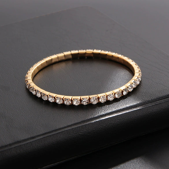 Classic Simple Rhinestone Diamond Shape Elastic Bracelet For Women Electroplated Fashion Jewelry