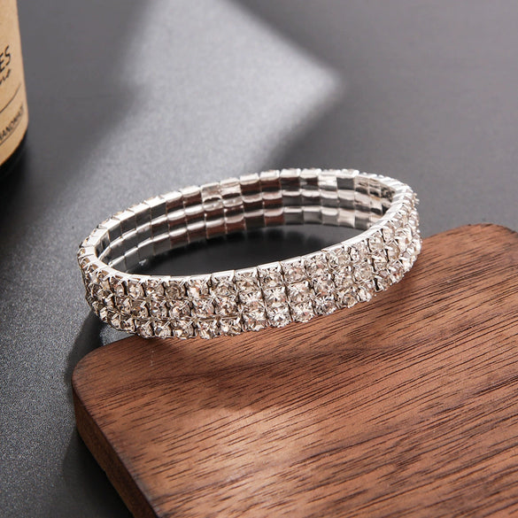Classic Simple Rhinestone Diamond Shape Elastic Bracelet For Women Electroplated Fashion Jewelry