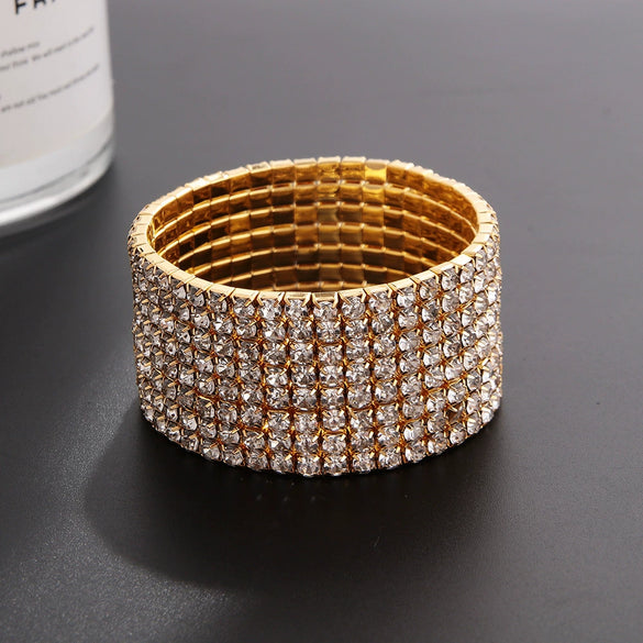 Classic Simple Rhinestone Diamond Shape Elastic Bracelet For Women Electroplated Fashion Jewelry