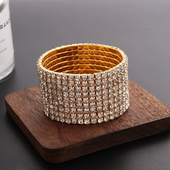 Classic Simple Rhinestone Diamond Shape Elastic Bracelet For Women Electroplated Fashion Jewelry
