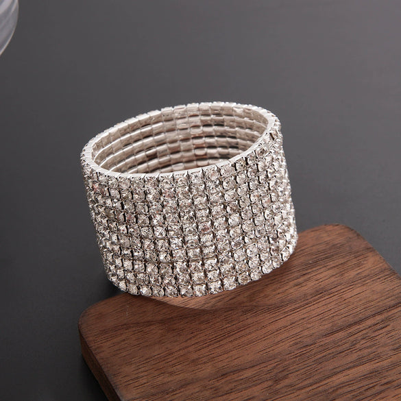 Classic Simple Rhinestone Diamond Shape Elastic Bracelet For Women Electroplated Fashion Jewelry