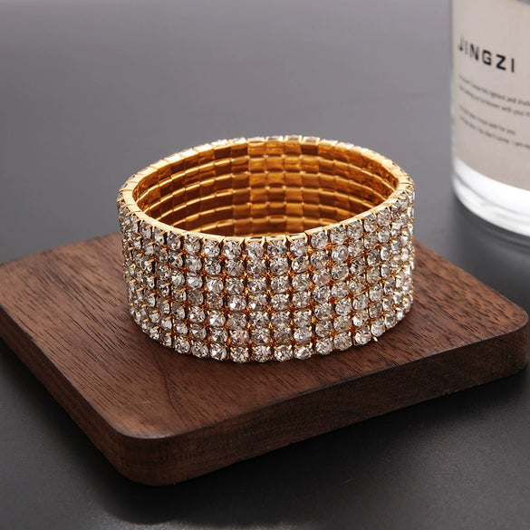 Classic Simple Rhinestone Diamond Shape Elastic Bracelet For Women Electroplated Fashion Jewelry