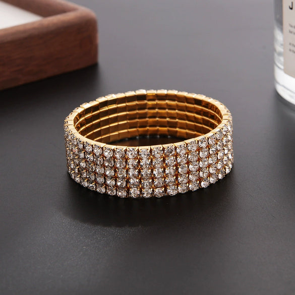 Classic Simple Rhinestone Diamond Shape Elastic Bracelet For Women Electroplated Fashion Jewelry
