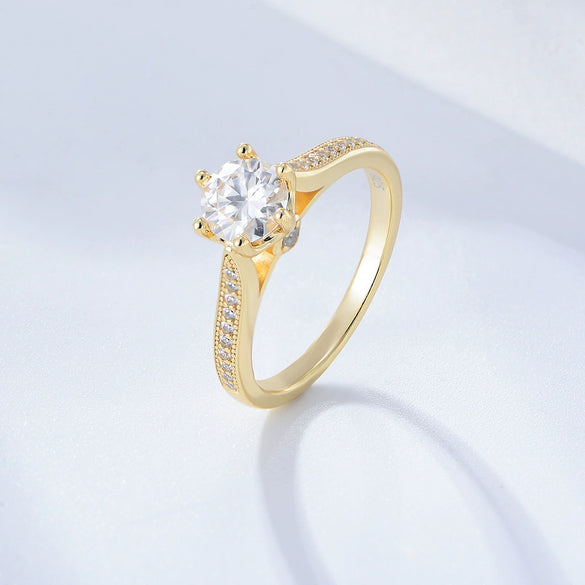 Classic Sixclaw Diamond Ring For Women Geometric S925 Sterling Silver Jewelry With Zircon