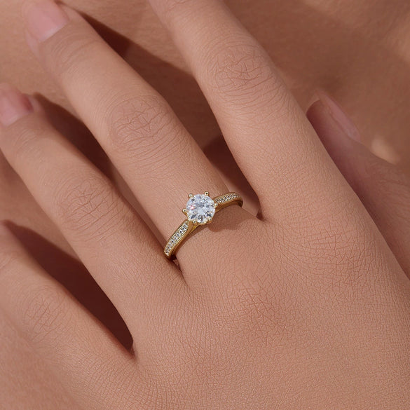 Classic Sixclaw Diamond Ring For Women Geometric S925 Sterling Silver Jewelry With Zircon