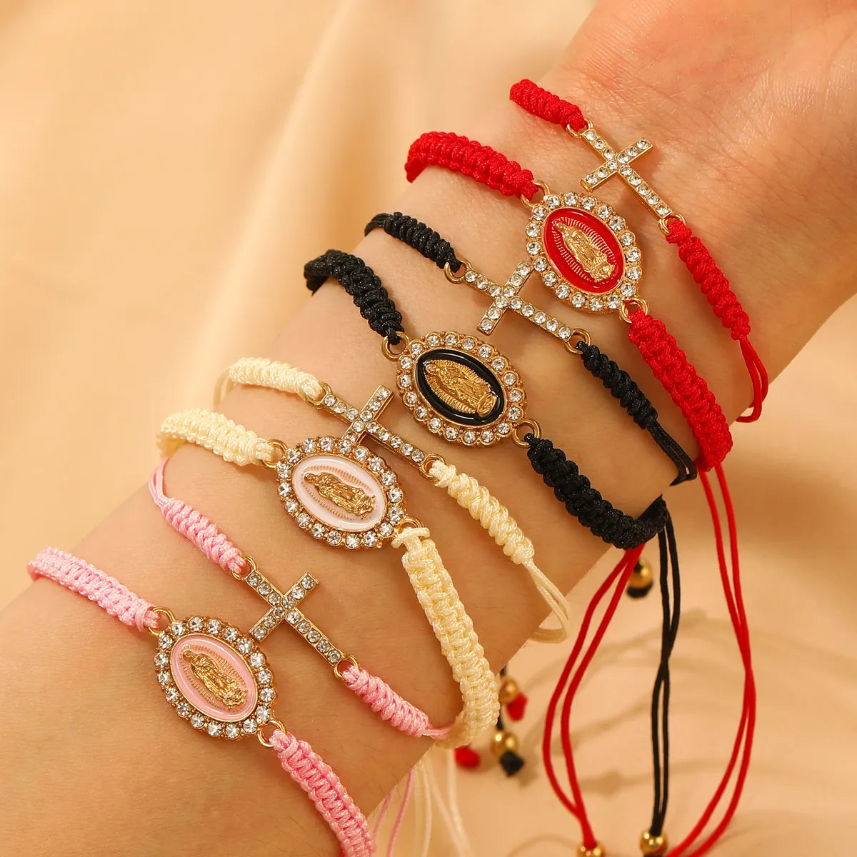Silver Rope Drawstring Classic Style Cross Virgin Mary Alloy Rope Wholesale Drawstring Bracel ...