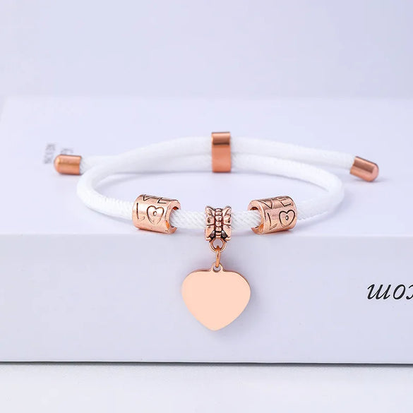 Classic Style Customization Laser Engraving Heart Shape 201 Stainless Steel Rope Cord String String Bracelets Wholesale