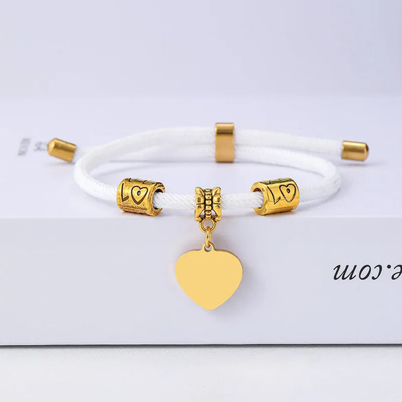 Classic Style Customization Laser Engraving Heart Shape 201 Stainless Steel Rope Cord String String Bracelets Wholesale