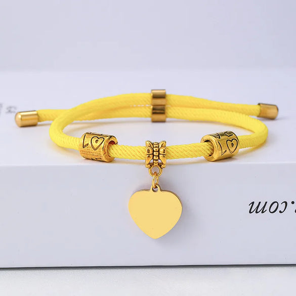 Classic Style Customization Laser Engraving Heart Shape 201 Stainless Steel Rope Cord String String Bracelets Wholesale