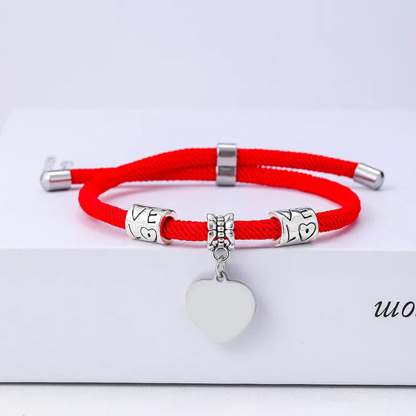 Classic Style Customization Laser Engraving Heart Shape 201 Stainless Steel Rope Cord String String Bracelets Wholesale