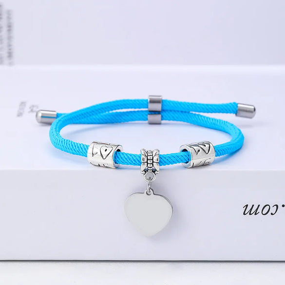 Classic Style Customization Laser Engraving Heart Shape 201 Stainless Steel Rope Cord String String Bracelets Wholesale