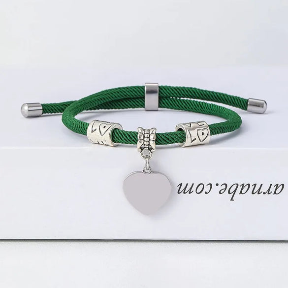 Classic Style Customization Laser Engraving Heart Shape 201 Stainless Steel Rope Cord String String Bracelets Wholesale