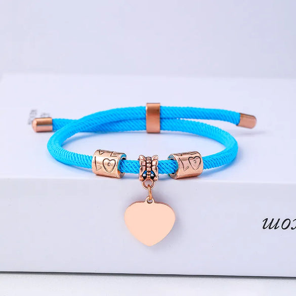 Classic Style Customization Laser Engraving Heart Shape 201 Stainless Steel Rope Cord String String Bracelets Wholesale