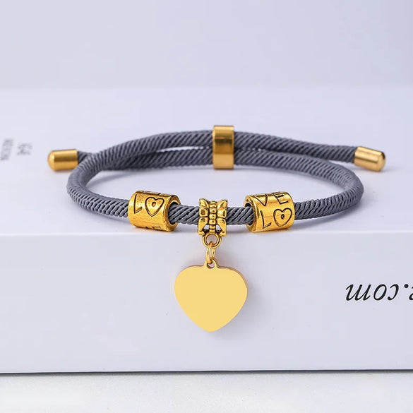 Classic Style Customization Laser Engraving Heart Shape 201 Stainless Steel Rope Cord String String Bracelets Wholesale