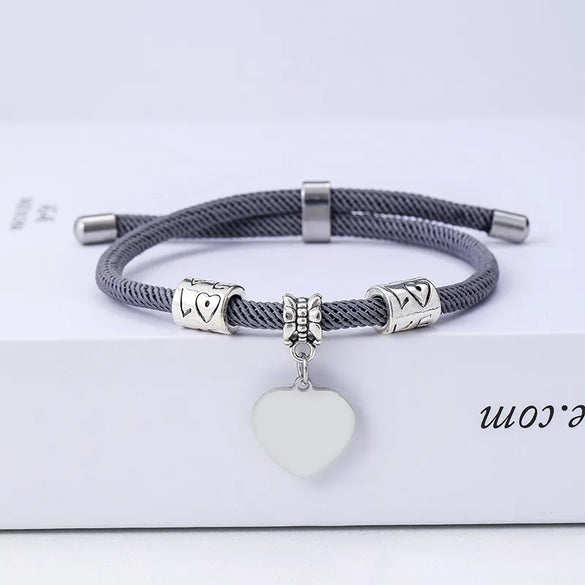 Classic Style Customization Laser Engraving Heart Shape 201 Stainless Steel Rope Cord String String Bracelets Wholesale