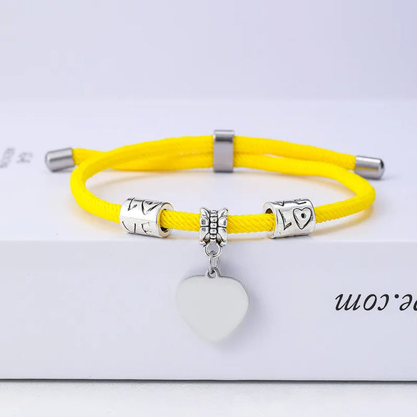 Classic Style Customization Laser Engraving Heart Shape 201 Stainless Steel Rope Cord String String Bracelets Wholesale