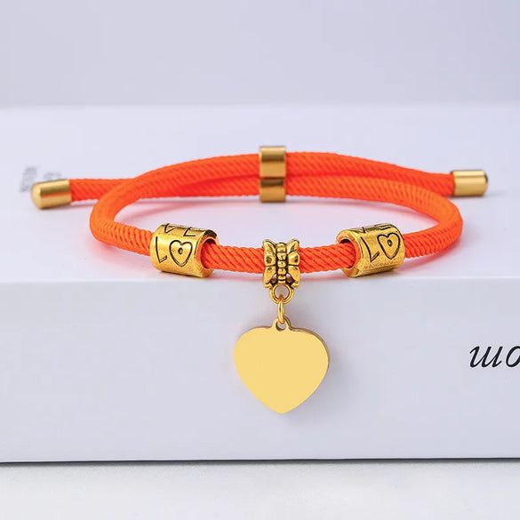 Classic Style Customization Laser Engraving Heart Shape 201 Stainless Steel Rope Cord String String Bracelets Wholesale