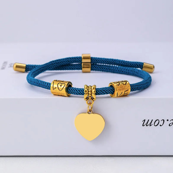 Classic Style Customization Laser Engraving Heart Shape 201 Stainless Steel Rope Cord String String Bracelets Wholesale
