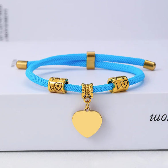 Classic Style Customization Laser Engraving Heart Shape 201 Stainless Steel Rope Cord String String Bracelets Wholesale