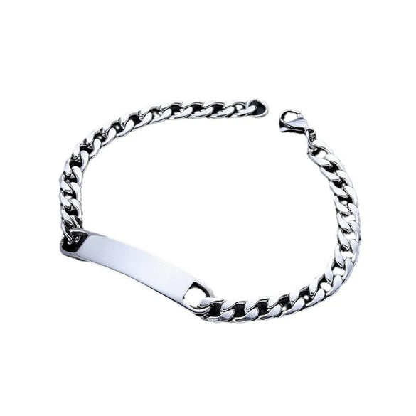 Classic Style Customization Laser Engraving Solid Color 201 Stainless Steel Cuban Link Chain Curb Chain Bracelets In Bulk