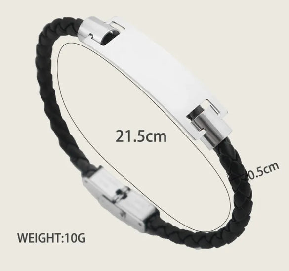 Classic Style Geometric Customization Laser Engraving Pu Leather Titanium Steel Polishing Men'S Bracelets Men Cord & Leather Bracelets