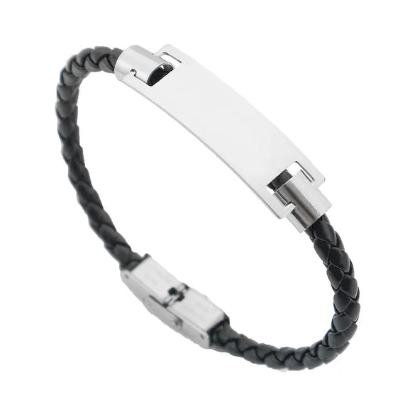 Classic Style Geometric Customization Laser Engraving Pu Leather Titanium Steel Polishing Men'S Bracelets Men Cord & Leather Bracelets