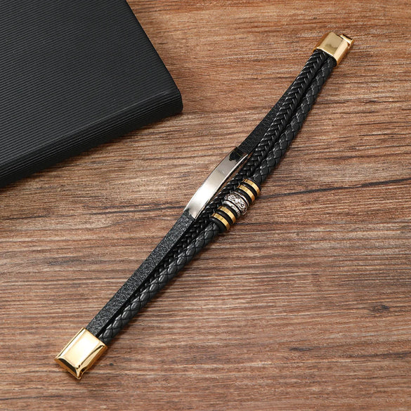 Classic Style Solid Color Pu Leather Men'S Bangle Men Cord & Leather Bracelets