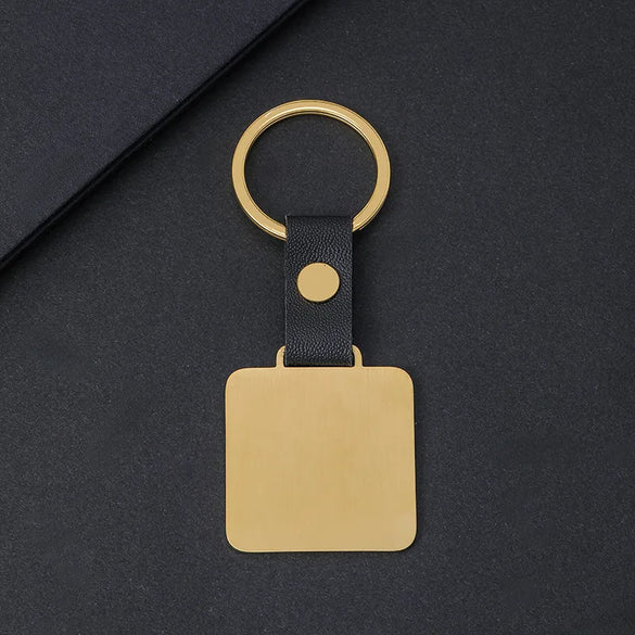 Classic Style Square Customization Laser Engraving 201 Stainless Steel Pu Leather Plating Unisex Bag Pendant Keychain