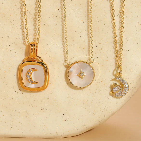 Classic Style Star Moon Copper Irregular Inlay Zircon 14k Gold Plated Pendant Necklace