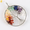 Classic Tree Pendant Necklace With Natural Semi Precious Stone Gravel Hand Woven Rope Chain Minimalist Jewelry