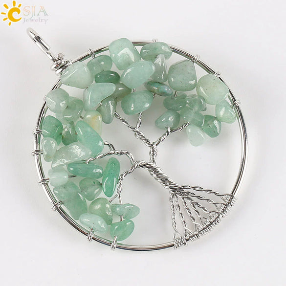 Classic Tree Pendant Necklace With Natural Semi Precious Stone Gravel Hand Woven Rope Chain Minimalist Jewelry