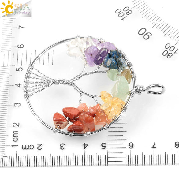 Classic Tree Pendant Necklace With Natural Semi Precious Stone Gravel Hand Woven Rope Chain Minimalist Jewelry