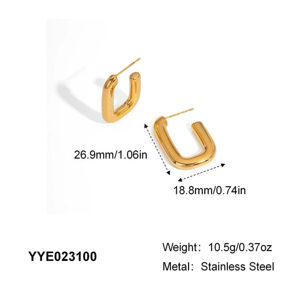 Classic U Shaped Fashion Retro Simple Non Fading Stainless Steel Women's Earrings With Pvd Furnace Vacuum Real Gold Plating